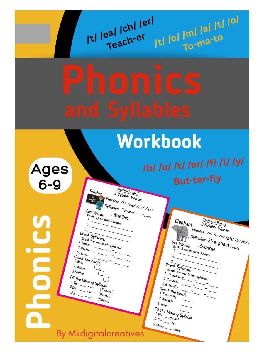 Phonics and Syllables Workbook for Primary 1–3 (Ages 6–9) cover