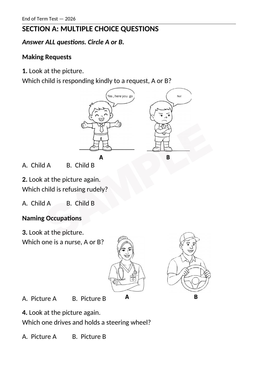 End of Term Assessments — ECE Reception (Level 2), Term 3 2026 (all 4 learning areas) — Sample page 2