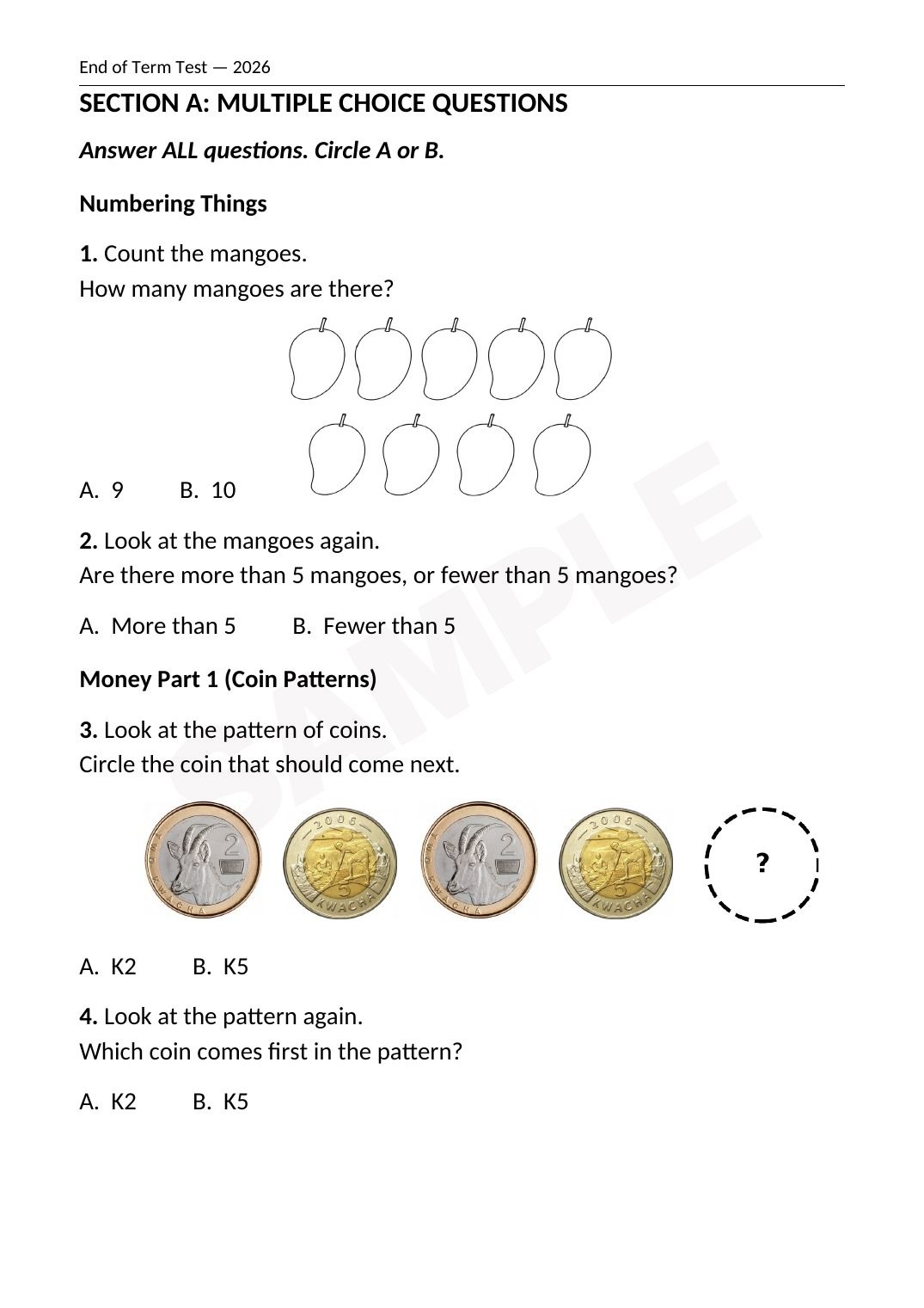 End of Term Assessments — ECE Reception (Level 2), Term 3 2026 (all 4 learning areas) — Sample page 3