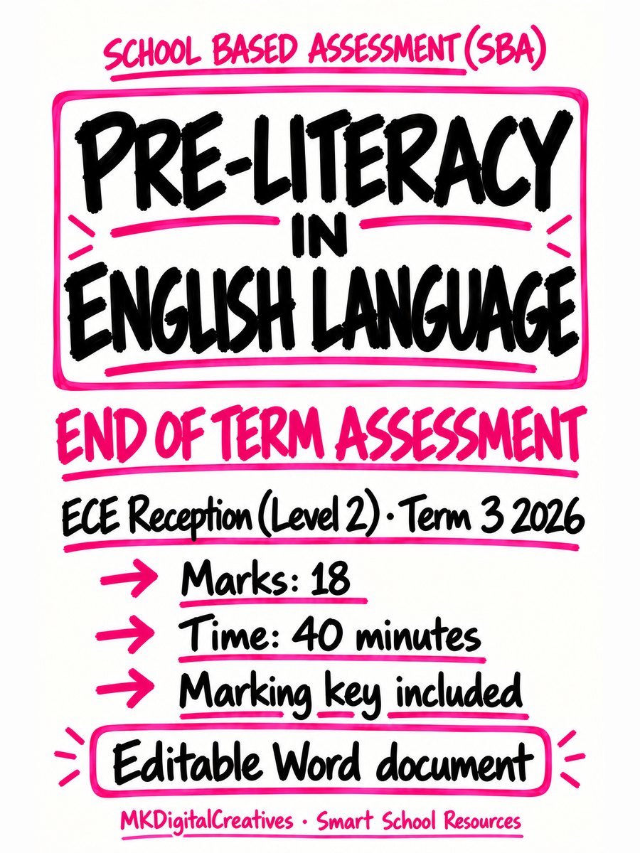 Pre-Literacy in English Language End of Term Assessment — ECE Reception (Level 2), Term 3 2026 cover