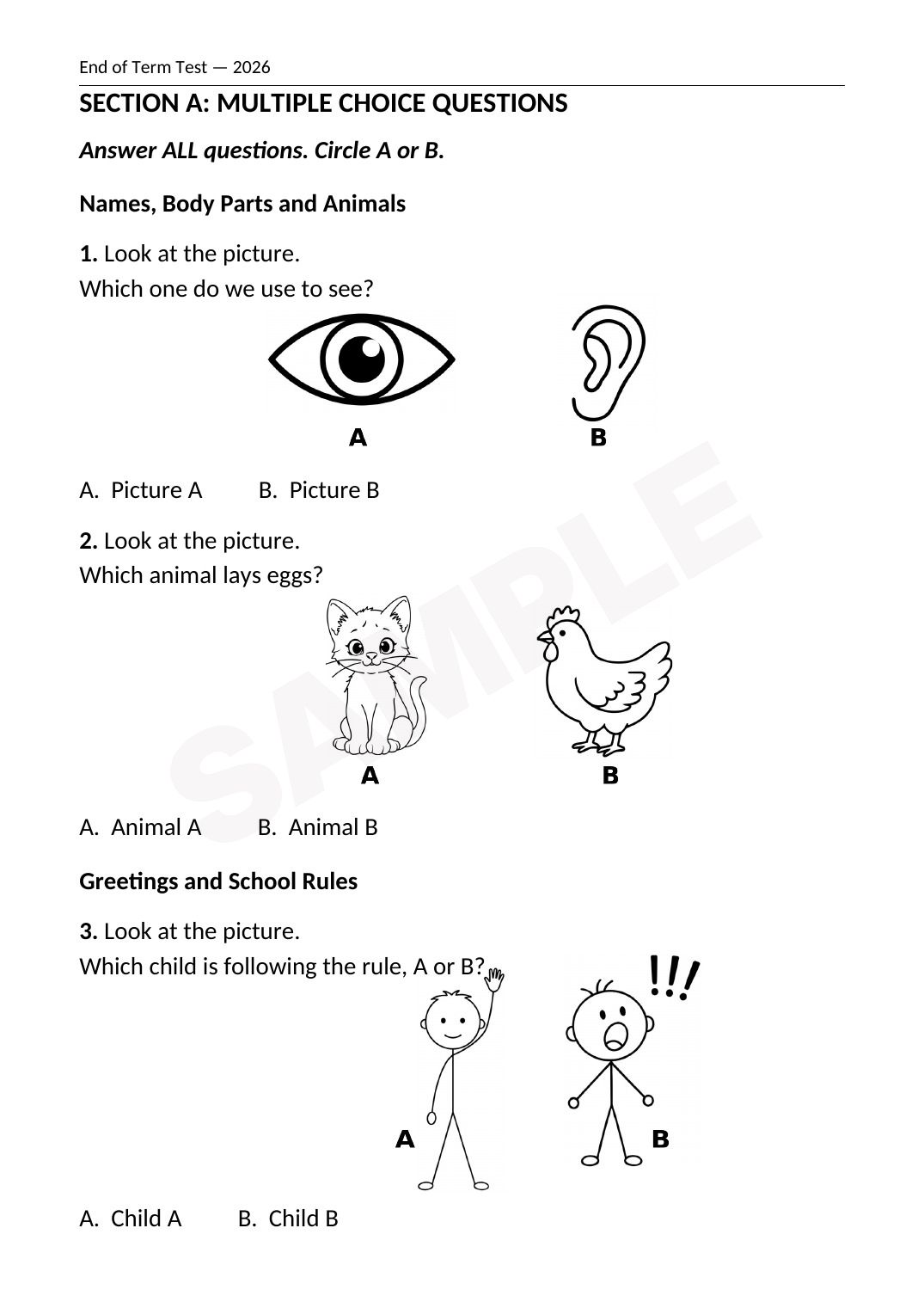 End of Term Assessments — ECE Nursery (Level 1), Term 3 2026 (all 4 learning areas) — Sample page 4