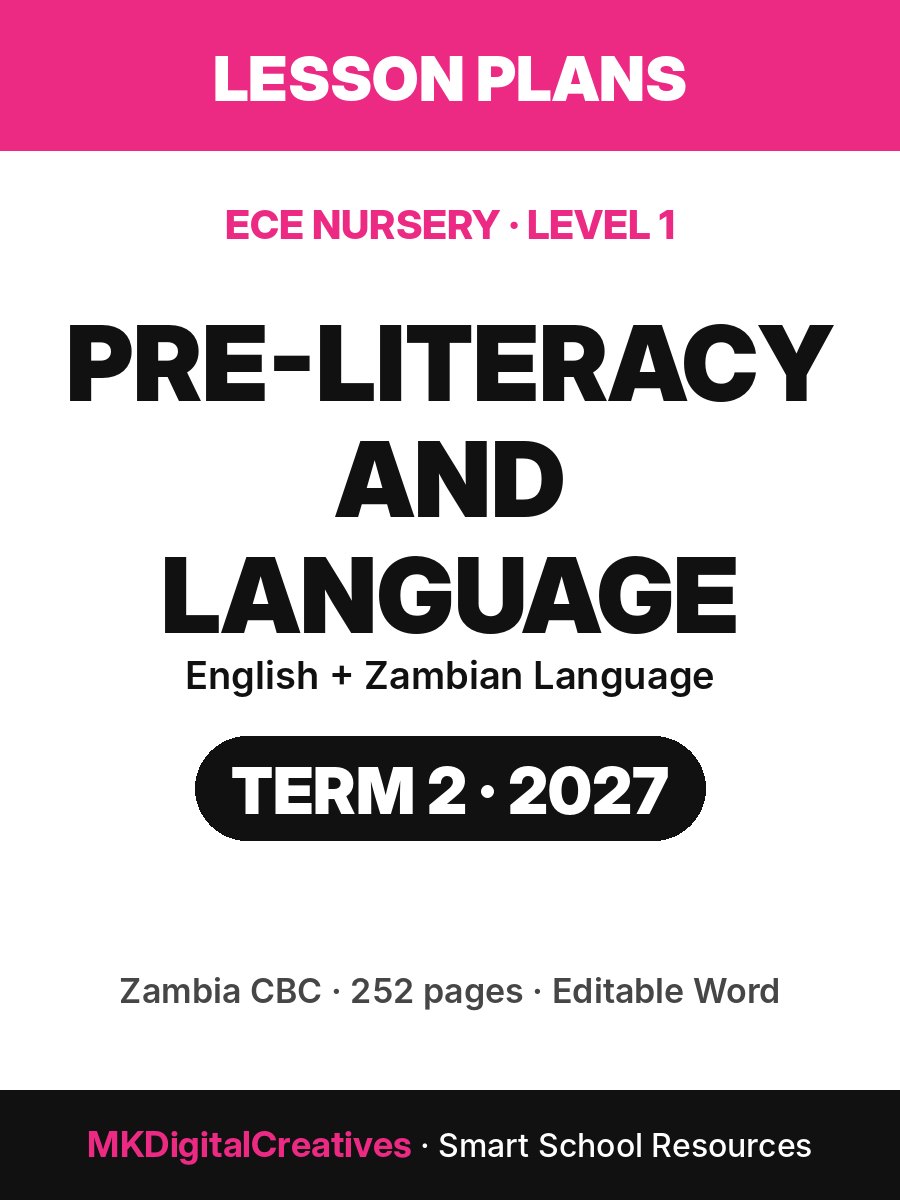 Pre-Literacy and Language (English and Zambian Language) Lesson Plans — ECE Nursery (Level 1), Term 2 2027 cover