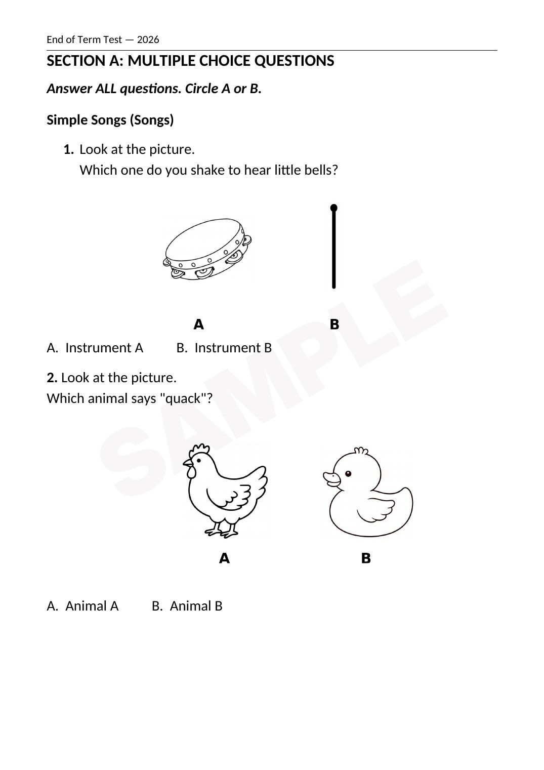 End of Term Assessments — ECE Nursery (Level 1), Term 3 2026 (all 4 learning areas) — Sample page 2