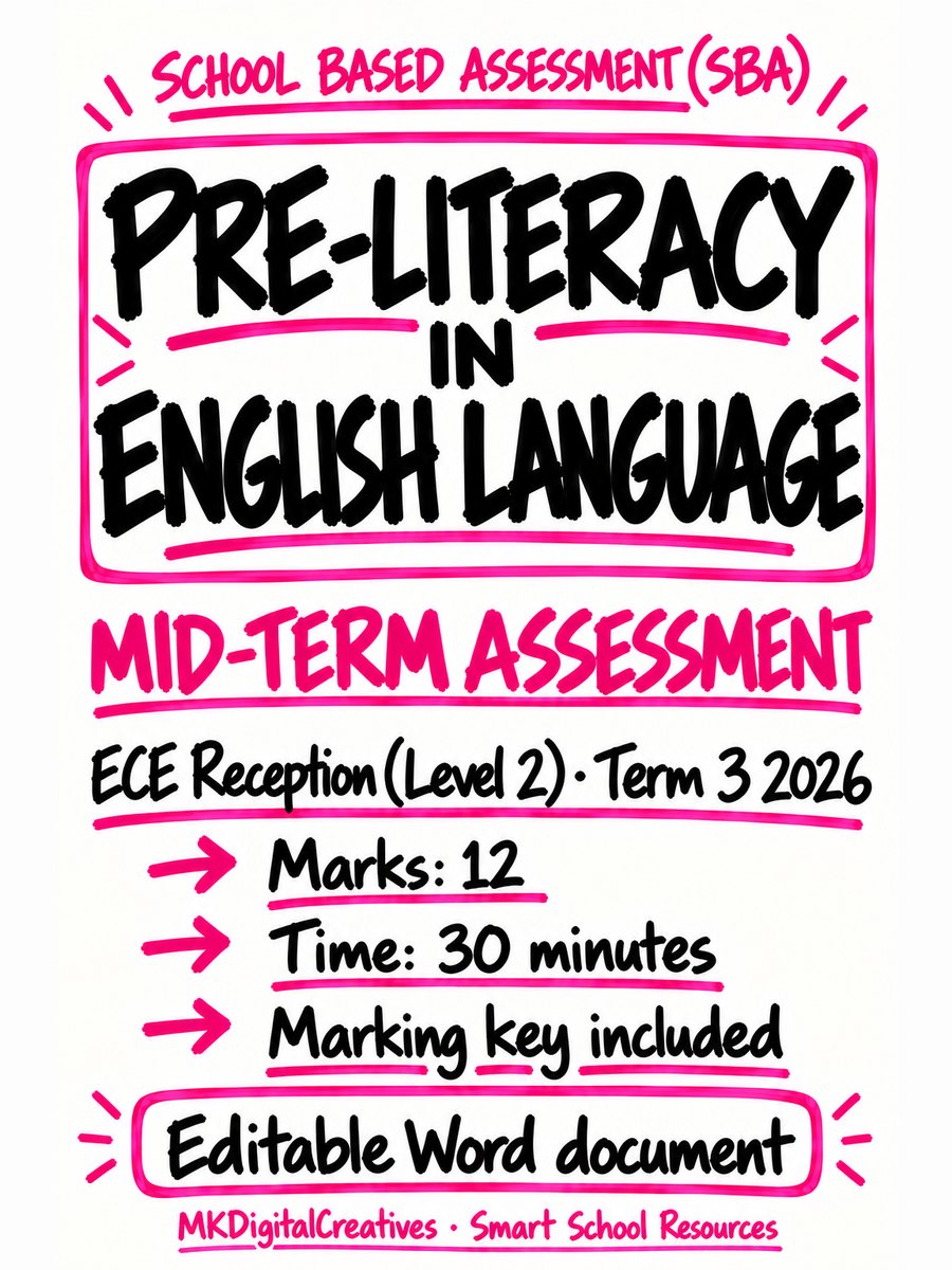 Pre-Literacy in English Language Mid-Term Assessment — ECE Reception (Level 2), Term 3 2026 cover